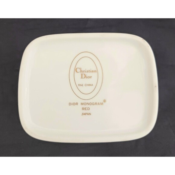 Christian Dior Fine Porcelain Red Dior Monogram Trinket Box Made in Japan 2X2.5 - Picture 4 of 6